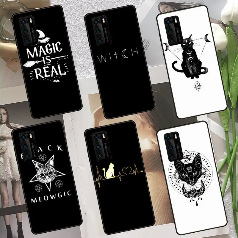 

Witch And Cat Phone Case For HUAWEI P10 P20 P30 P40 Mate 30 40 Lite Pro Fundas Shell Cover