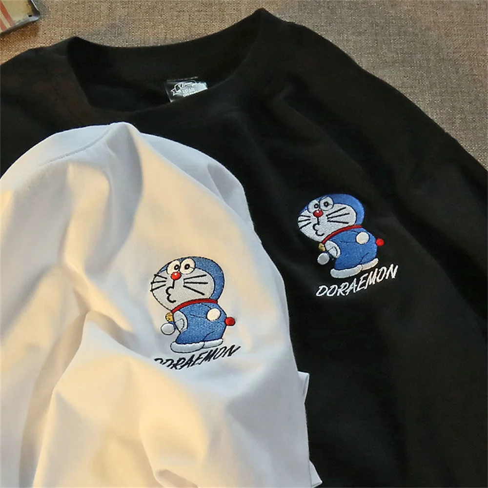 

Summer Girls Unisex Chic Special Kawaii Loose Summer Doraemon Tops Boys Male Streetwear Black Spring Ulzzang Cartoon T-Shirtt