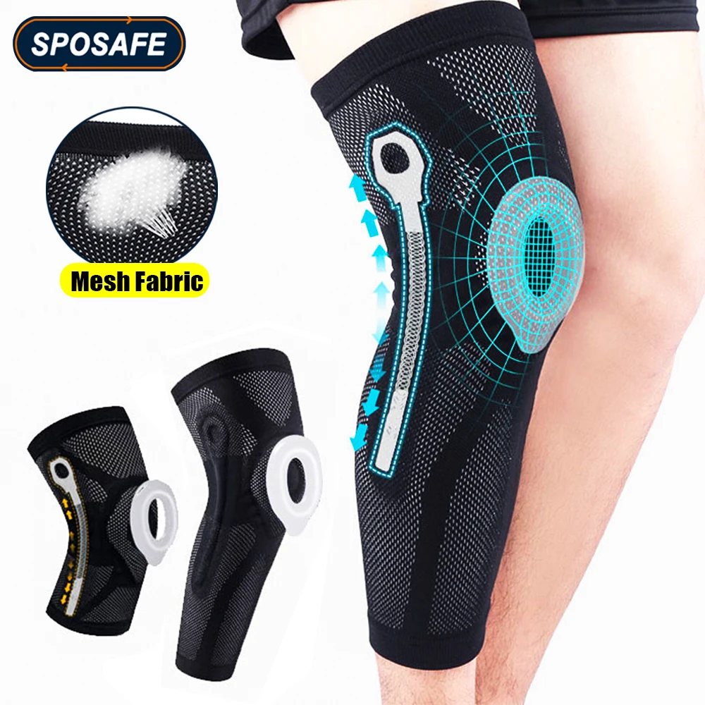 Sports Lengthen Leg Sleeve Knee Pad Breathable Woven Fabric Compression Non-slip Leg Support with Thickened Silicone Ring Unisex
