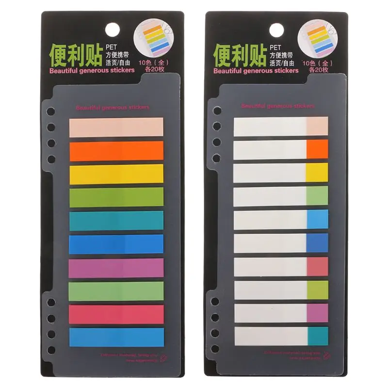 

10 Colors PET 200 Sheets Index Tabs Flags Sticky Note Page Marker Stickers Stationery Office School Suppies Y98A