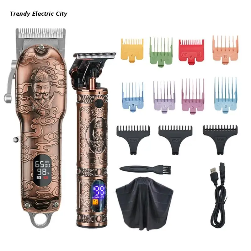 

R9CD винтажный беспроводной триммер для волос T-Blade электрические машинки для стрижки волос с 8 гребнями