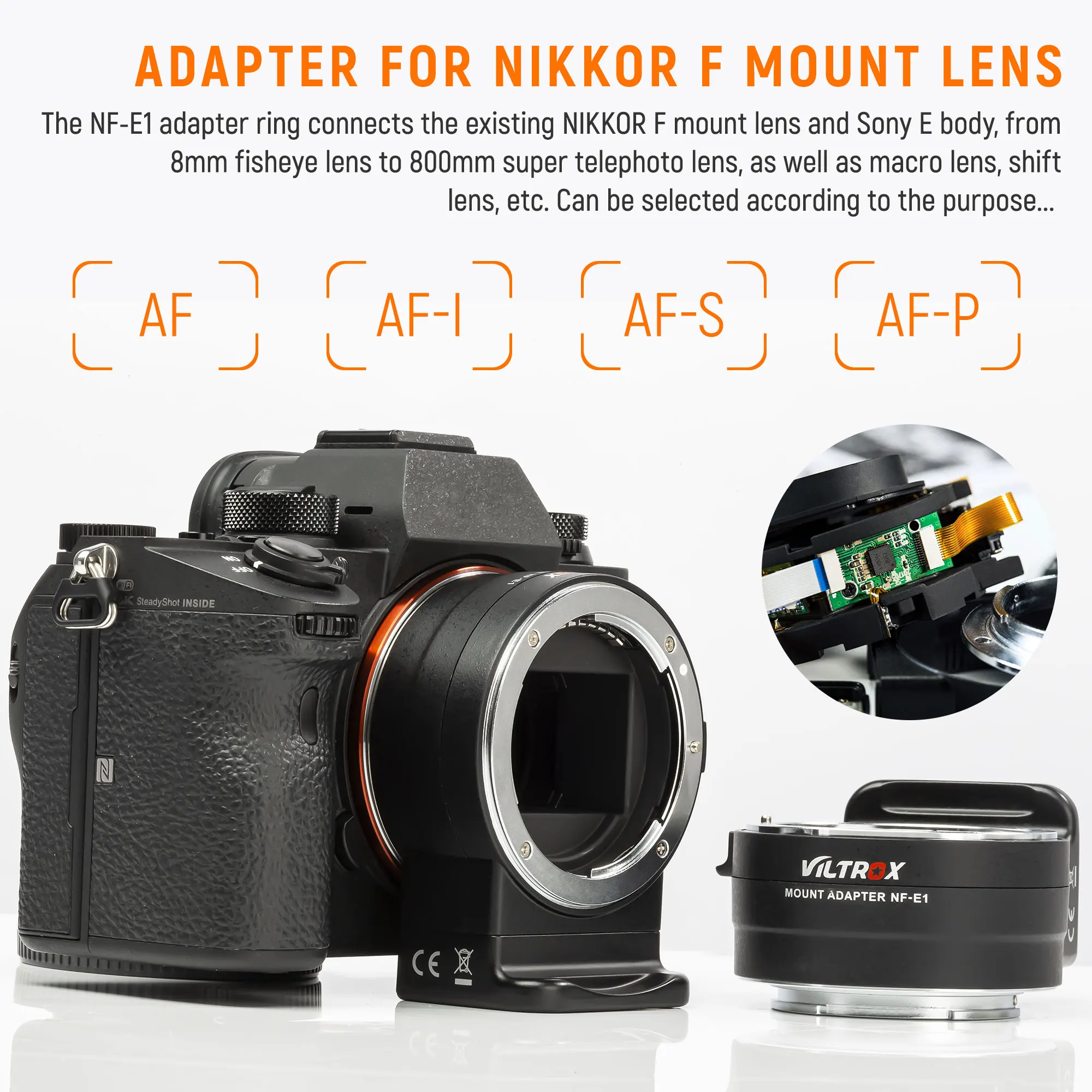 Фото Адаптер для беззеркального объектива VILTROX NF-E1 Nikon с байонетом F для Sony E-Mount для объектива Nikon F на камеру Sony с креплением E A7SI A7II A7II №5
