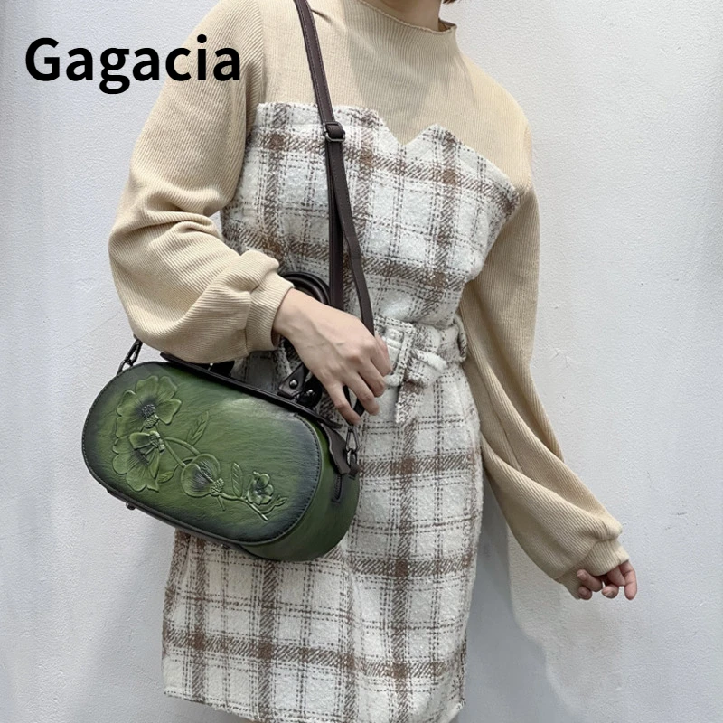 

Gagacia New Vintage Oval Handbag Women Chinese Style Leather Carving Cheongsam Shoulder Bag Flower Print Crossbody Bags Ladies