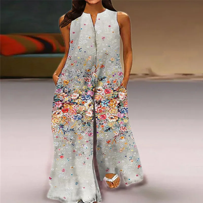 

Женский винтажный комбинезон в горошек, повседневный Длинный комбинезон с карманами и V-образным вырезом, элегантный свободный комбинезон без рукавов