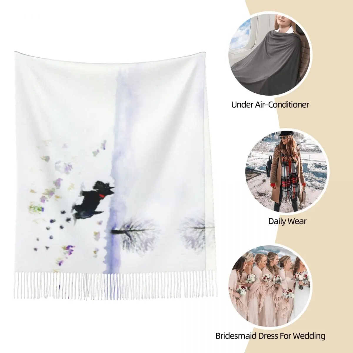 Шаль для дождя Скотти собак шаль подруг женские теплые длинные мягкие шарфы