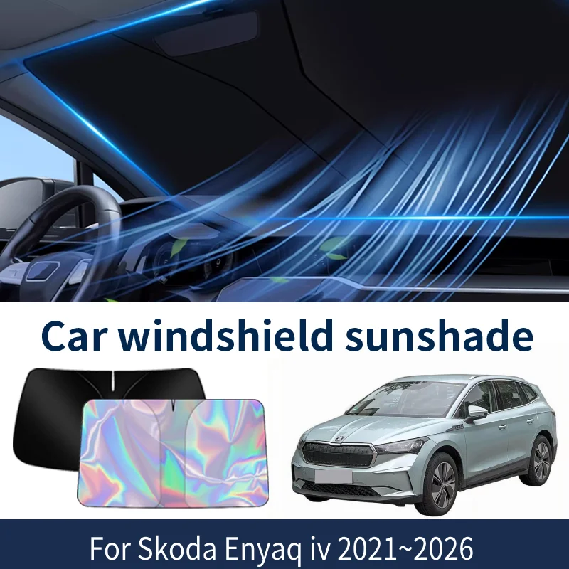 Фото Солнцезащитный козырек на лобовое стекло для Skoda Enyaq iv 2021 ~ 2026 2025 2024 2023 автомобильный солнцезащитный козырек теплоизоляция летние охлаждающие аксессуары №1