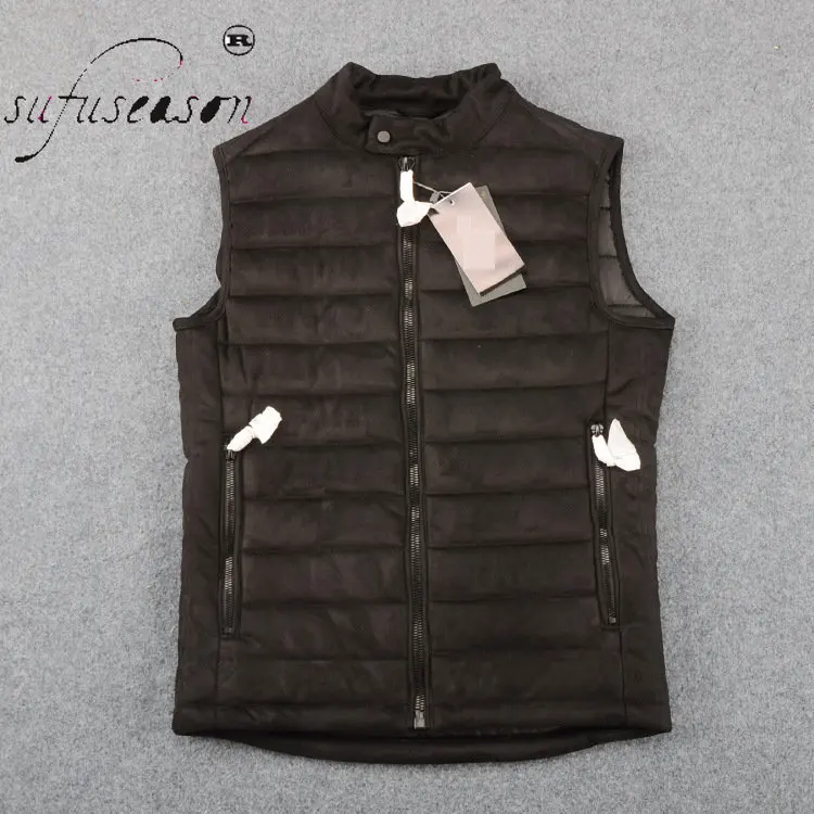 

Sleeveless Vests Winter 2022 Men's Stand Collar Padded Warm Casual Style Quilted Coat Style Zipper Decorated Deerskin Top ZA
