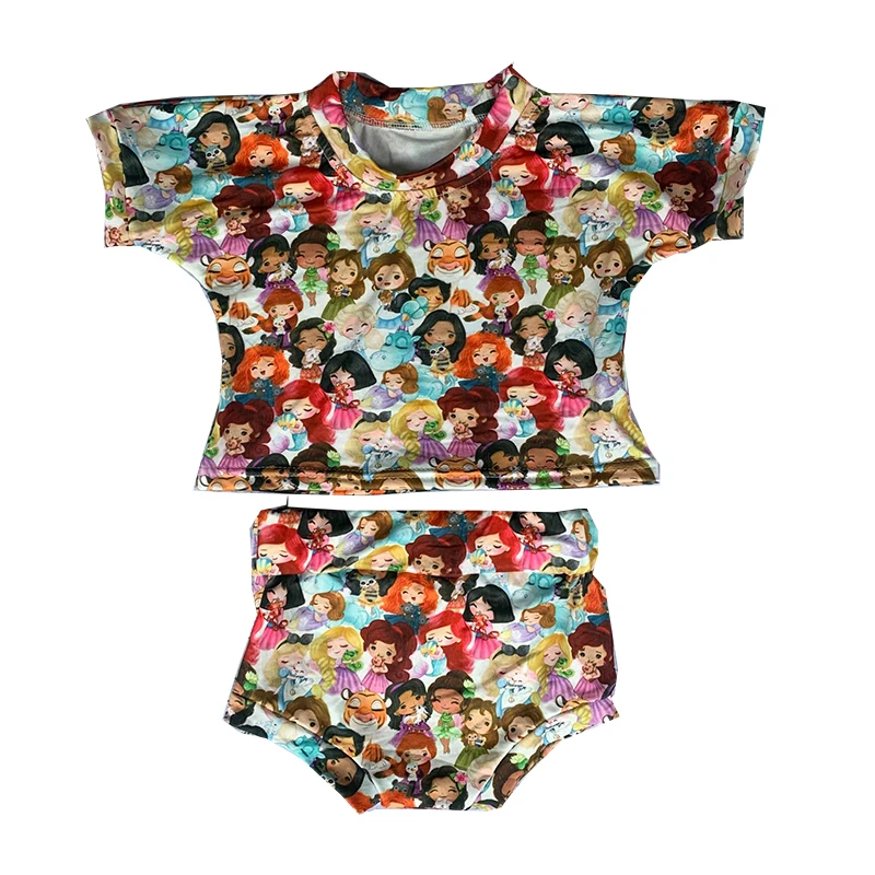 

Оптовая продажа, комплекты для девочек, футболка с принтом мультяшных животных, принцессы, топ, летние шорты для малышей, детская одежда