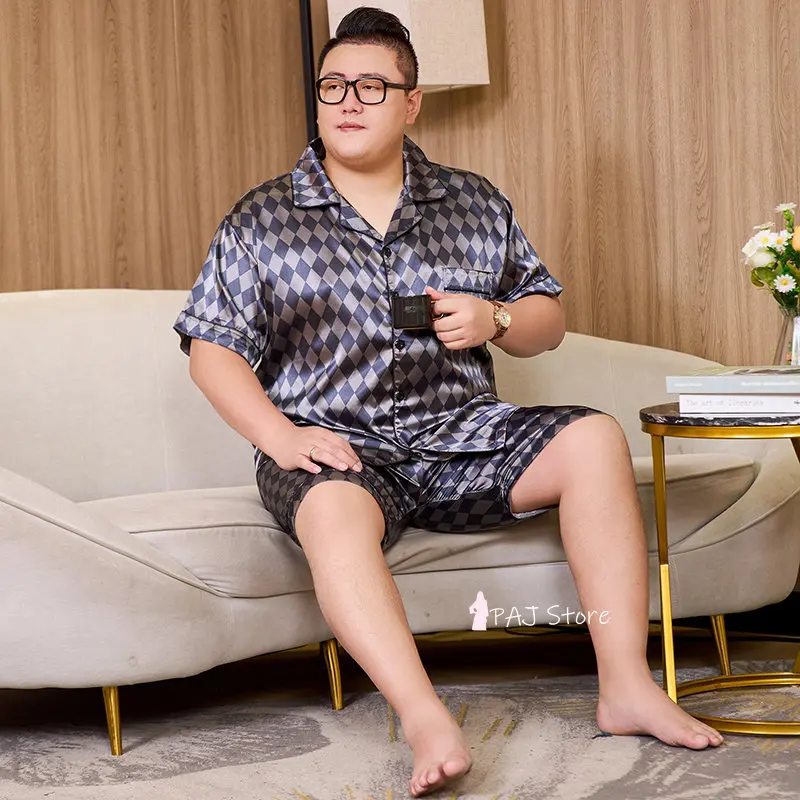 Pajamas Mans Silk  Plus Size man Pajama set 7XL Sleepwear Short Sleeved Homewear Leisure Nightwear Loyal Pjs Men Home Clothing