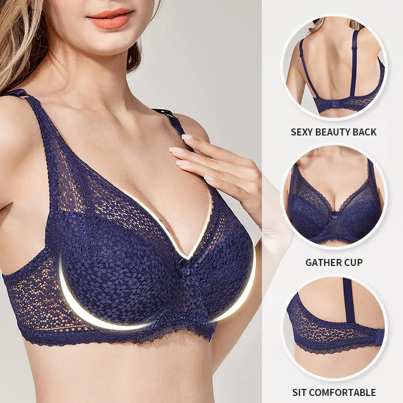 

Thin Underwear Bra Plus Size Underwire Adjustable Lace Women's Bra Breast Cover C D Cup Large Size Lace Bras Push Up Brassiere