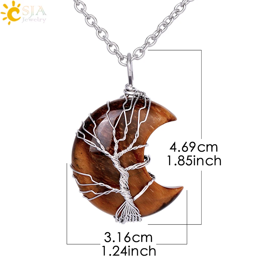 CSJA ожерелье с подвеской из натурального кристалла в форме Луны Дерево жизни