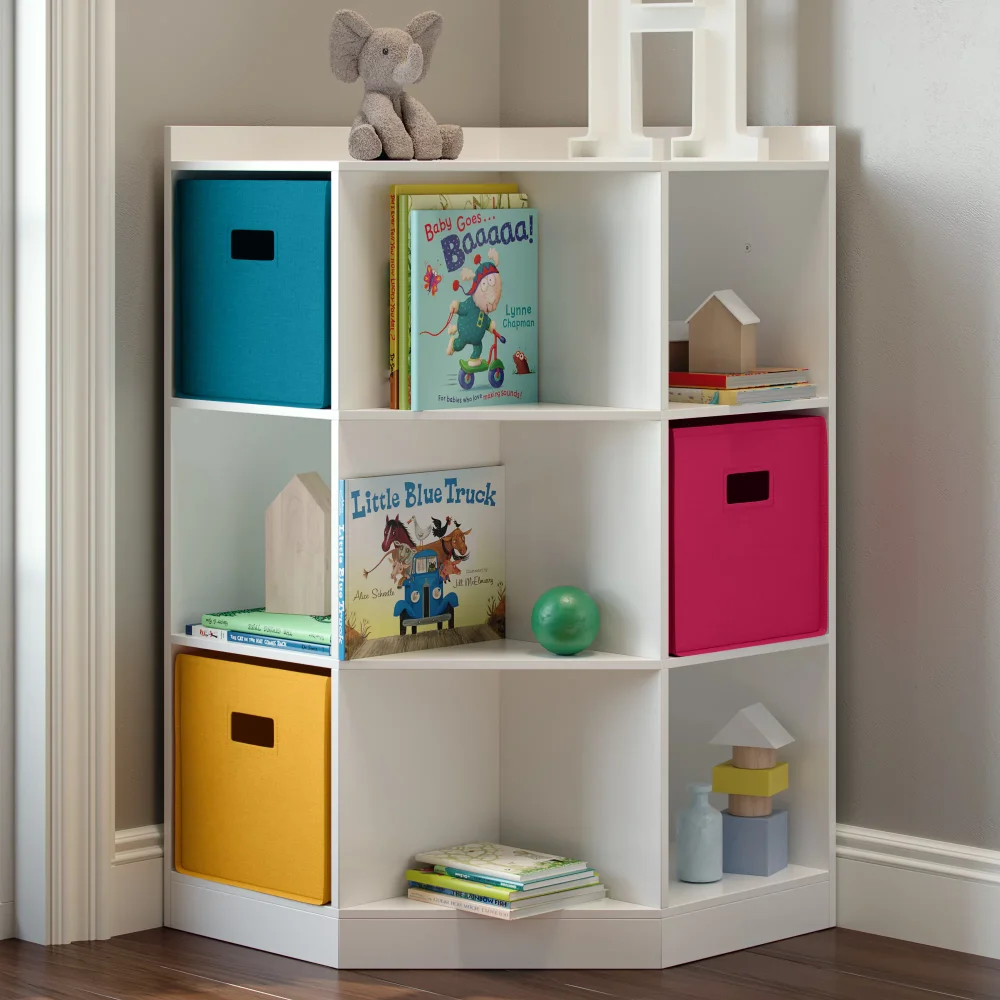 

RiverRidge Home Kids 6 - Cubby, 3 - Shelf Corner Cabinet - White bookcase desk bookshelf kid bookshelf