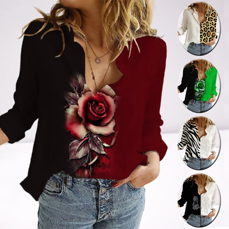 Женские однобортные рубашки с цветочным принтом блузка в стиле Харадзюку С