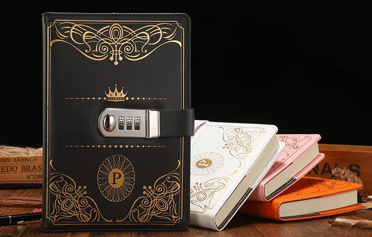 

300 Pages Inside Retro Password Notebook A5 Lock Notepad PU Leather Cover Lock Diary Traveler Notepad Journal Planner