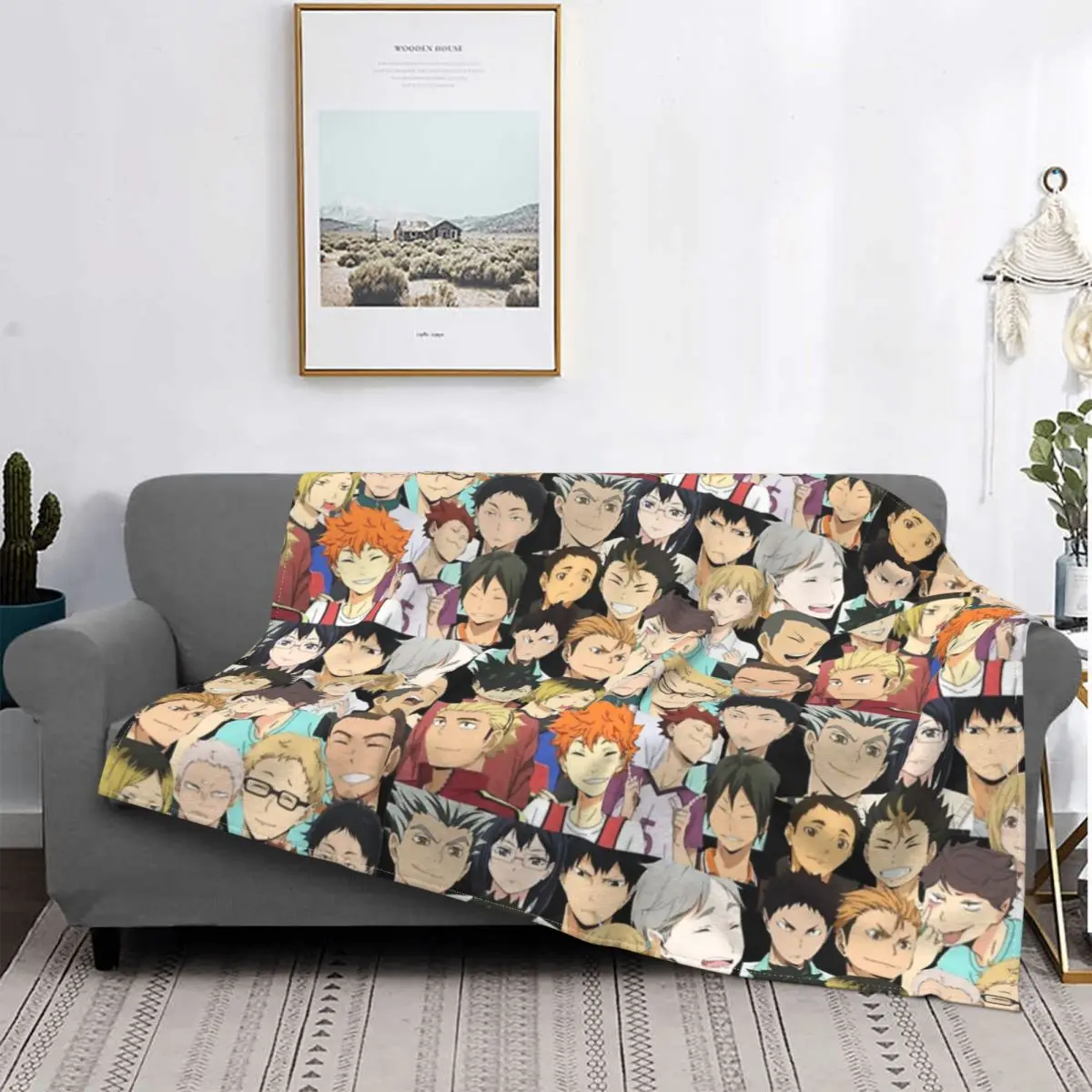 

Haikyuu-Manta a cuadros para cama, manta de Anime con ет, manta para cama