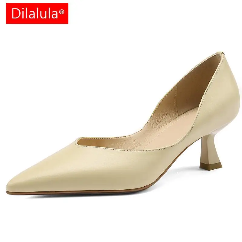 

Dilalula Spring Summer Concise Fashion Women Pumps Office Ladies Party Pointed Toe High Heels Genuine Leather Basic Shoes Woman