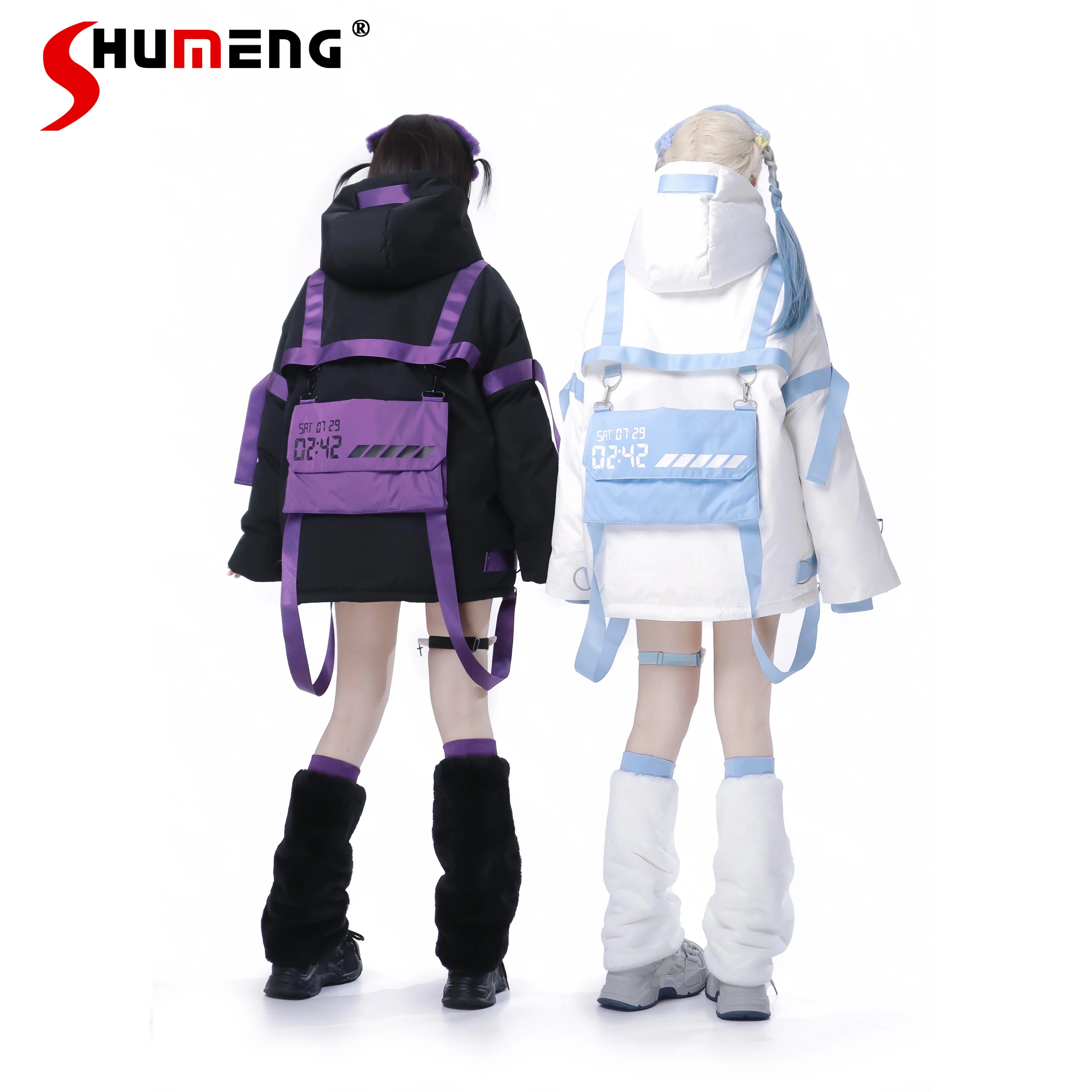 Японский Женский пуховик в стиле Мина цвета водной расцветки панк Свободное