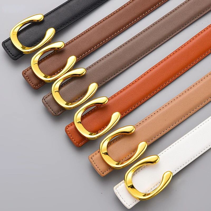 Женский кожаный ремень с пряжкой в виде букв гладкий из воловьей кожи