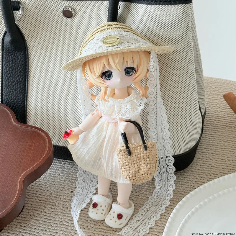 Фото Комплект кружевного платья для кукол Bunny Dream Box BJD, OB24 17 см, одежда с соломенной шляпой, сумкой и обувью, костюм для косплея (кукла в комплект не входит) №2
