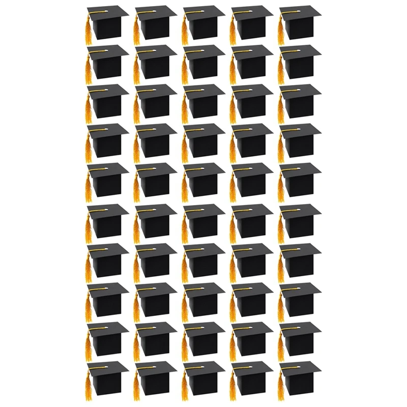 

50Pcs DIY Paper Graduation Cap Shaped Gift Box Sugar Chocolate Box Black