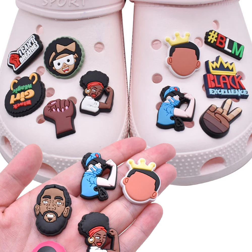 

Wholesale 1pcs PVC Shoe Charms for Crocs Black Men Girl Women Sandals Buckle Kids Pins Decoration Jeans Accessories Party Favors