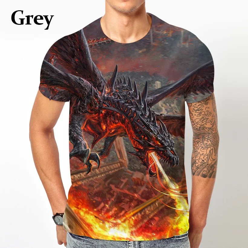 Модная мужская футболка с 3D-принтом дракона большого размера коротким рукавом