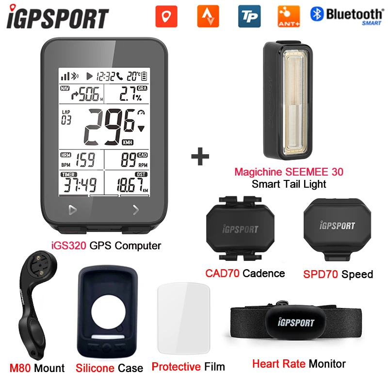 

iGPSPORT IGS320 GPS Cycling Computer with SEEMMEE 30 Sensors Heart Rate Monitor Outdoor connect with phone notification