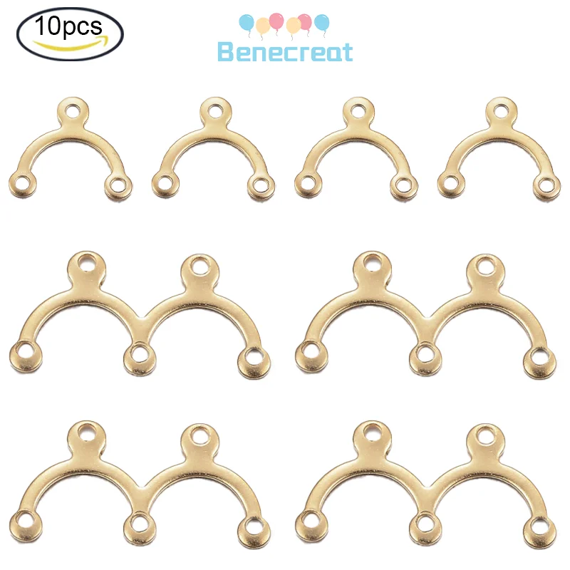 

10PC Ion Plating(IP) 304 Stainless Steel Chandelier Component Links 3 Loop Connectors Golden 8.5x17x0.5mm/8.5x9.5x0.5mm Hole 1mm