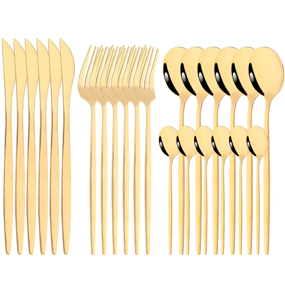 

Drmfiy 24pcs Dinnerware Set Stainless Steel Flatware Knife Fork Spoon Teaspoon Tableware Set Kitchen Home Cutlery Silverware Set