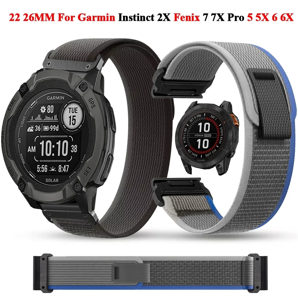 QCTOG Quickfit ремешок для часов Garmin Fenix 7X Pro Solar 6X 6 5X 5 Plus 3HR Instinct 2X Mk1 Mk2 Mk3i нейлоновый