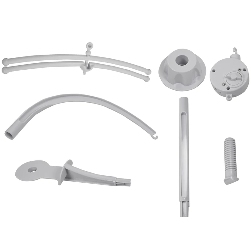 

White Baby Crib Mobile Bed Bell Toy Holder Arm Bracket + Wind-Up Music Box