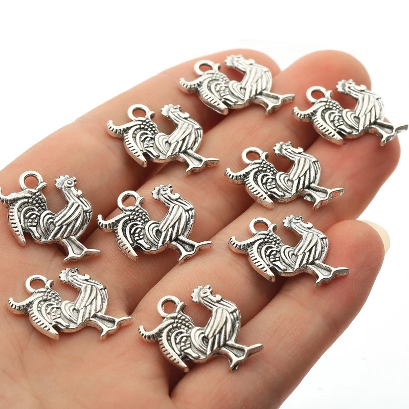 

HEYUYAO 10pcs/lot Antique Silver Color Chicken Cock Charms Pendants DIY Earrings Bracelet for Jewelry Making Accessories