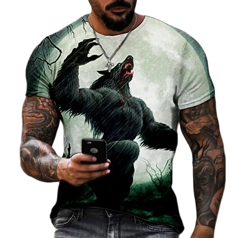 

Wolf T Shirt For Men 3d Printed Men‘s T Shirts Loose Animal Short Sleeve Oversized Tops Tee Shirt Men Clothing Wolf Camiseta 6xl