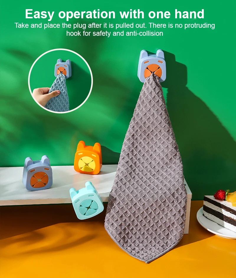 

Towel Plug Holder Cartoon Wall Hanging Towel Rack Self-adhesive Waterproof Towel Storage Rack Bathroom Kitchen Accessories Tool