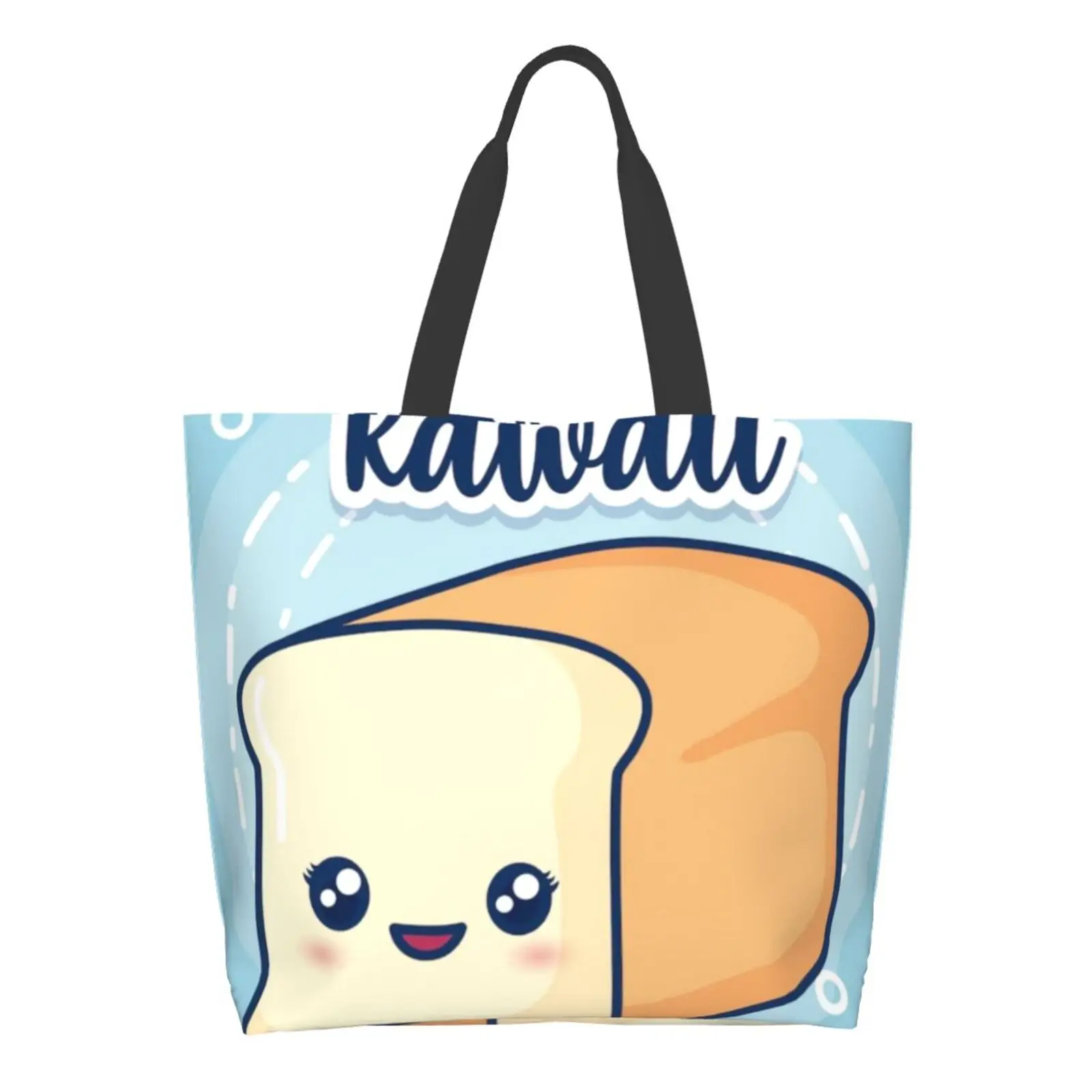 

Reusable Shopper Sack Shoulder Canvas Shopping Bag Tote Bag for Women Beach School Casual Large Shopping Bags Kawaii Cute Bread