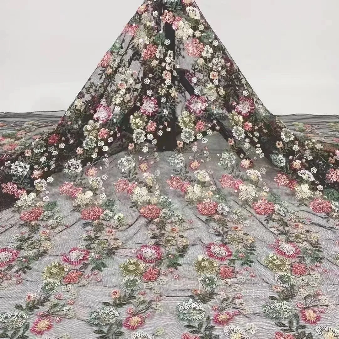 

2022 нигерийские высококачественные Роскошные блестки ручной работы в Африканском популярном стиле 5 ярдов ткань с 3D вышивкой для свадебного...