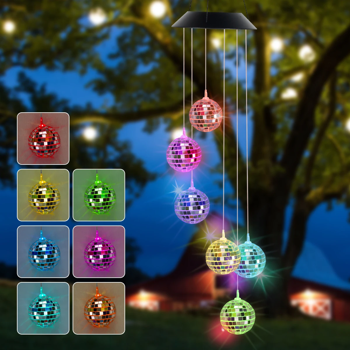 NEW LED Solar Wind Chime Light Color Changing Mirror Ball Wind Chimes Lamp IP65 Waterproof LED Wind Chime Solar Lights Hanging