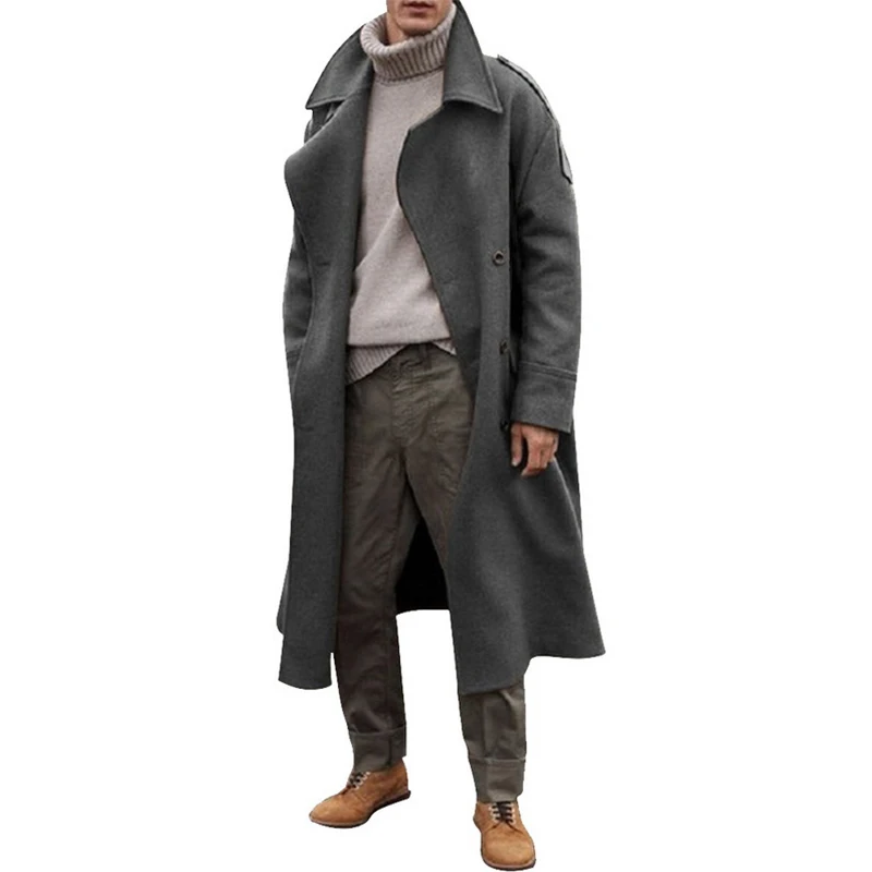 

Мужской двубортный Тренч с отложным воротником и длинными рукавами