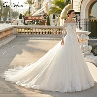 luxury lace appliques wedding dress long sleeve bride dress boat neck off the shoulder bridal gowns for women vestidos de novia