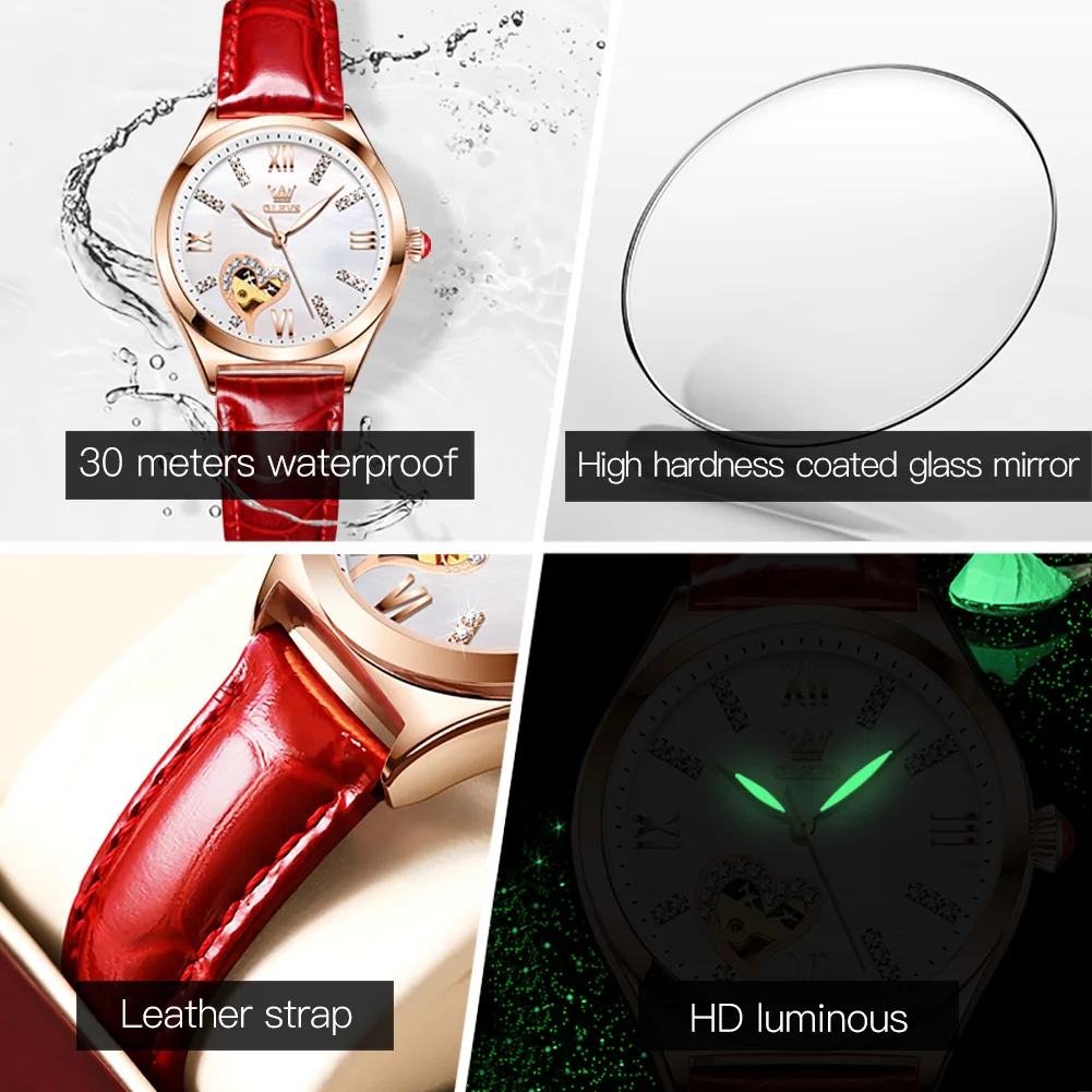 OLEVS Corium Strap Fashion Women Wristwatches Waterproof Full-automatic Automatic Mechanical Watches for Women Luminous enlarge