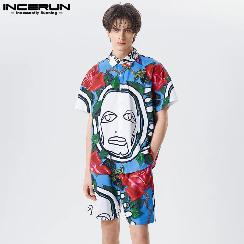 

Casual Funny Style Men Graffiti Printing Sets INCERUN Fashion Long Sleeve Shirts Long Pants Streetwear Male Two Piece Sets S-5XL