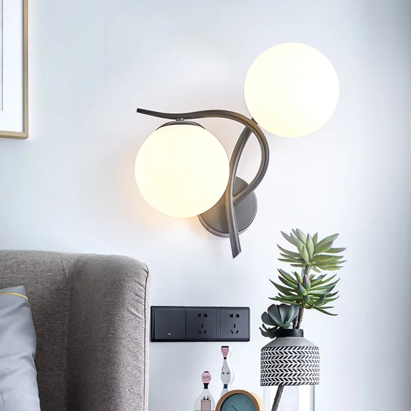 

Luxury Bedside Wall Lamp E27 Glass Shade Black Gold Nordic Home Decoration Living Room Backdrop Bedroomhallway Staircase Lights