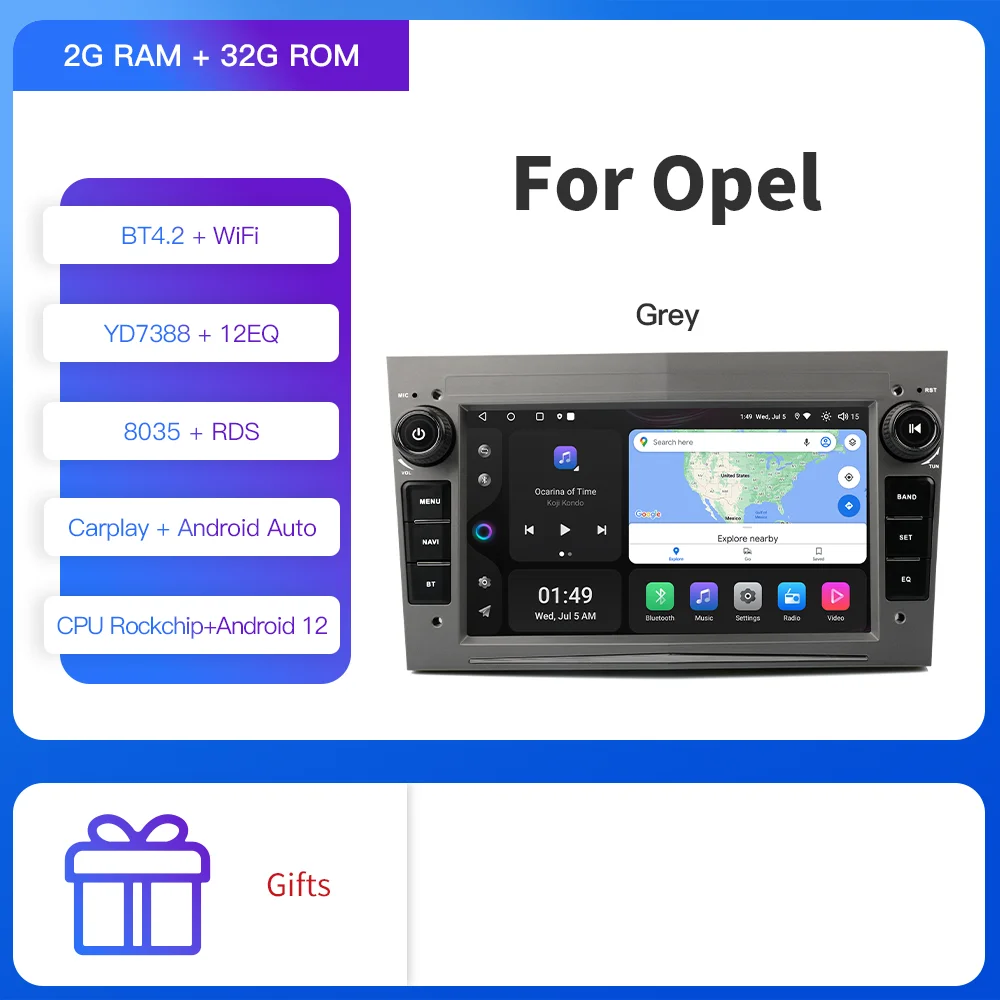 

Kapud 7 дюймов Android 12 Carplay AUTO для Opel Astra Stereo Antara Zafira Corsa Combo Vectra Автомобильный радиоприемник Мультимедийный видеоплеер GPS