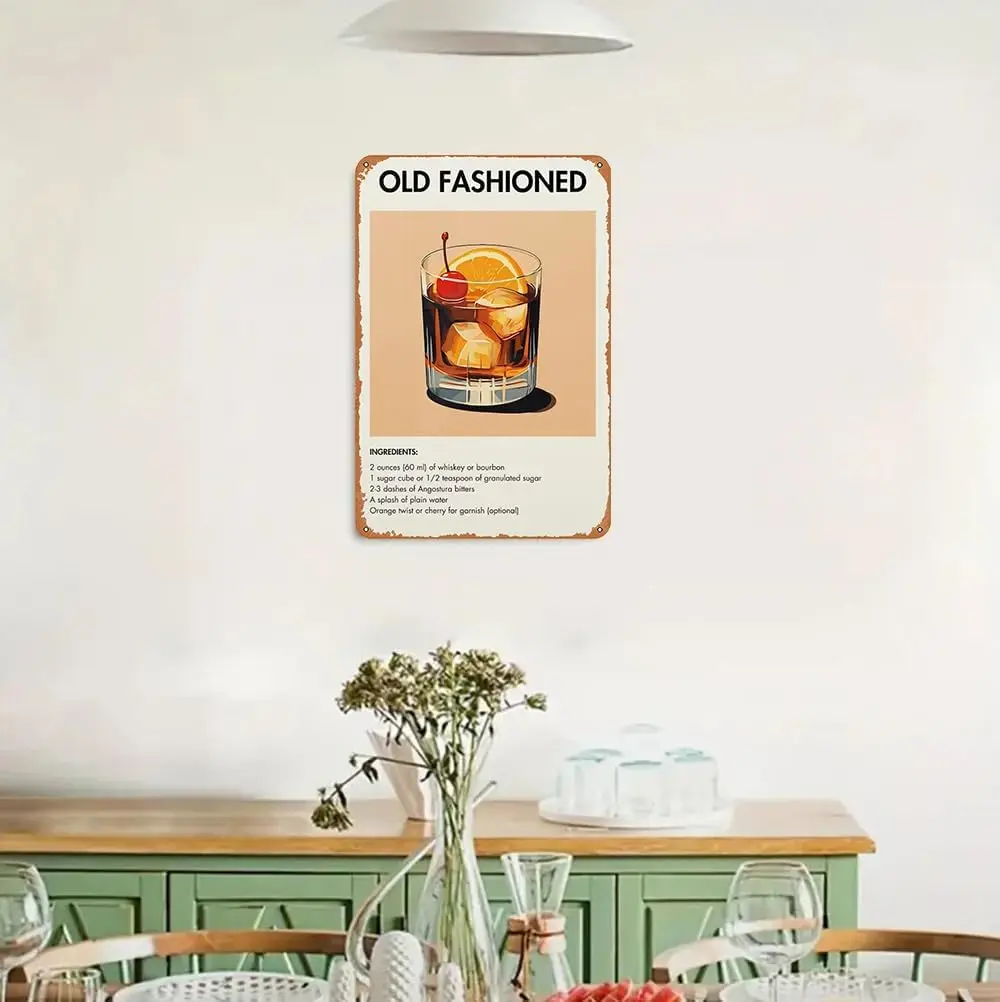 Old Fshoned Cocktl Metl Tn Sgn Poster Retro Prnt Clssc Cocktls Br Crt Decor Prnts 12x8 nches Zengju0