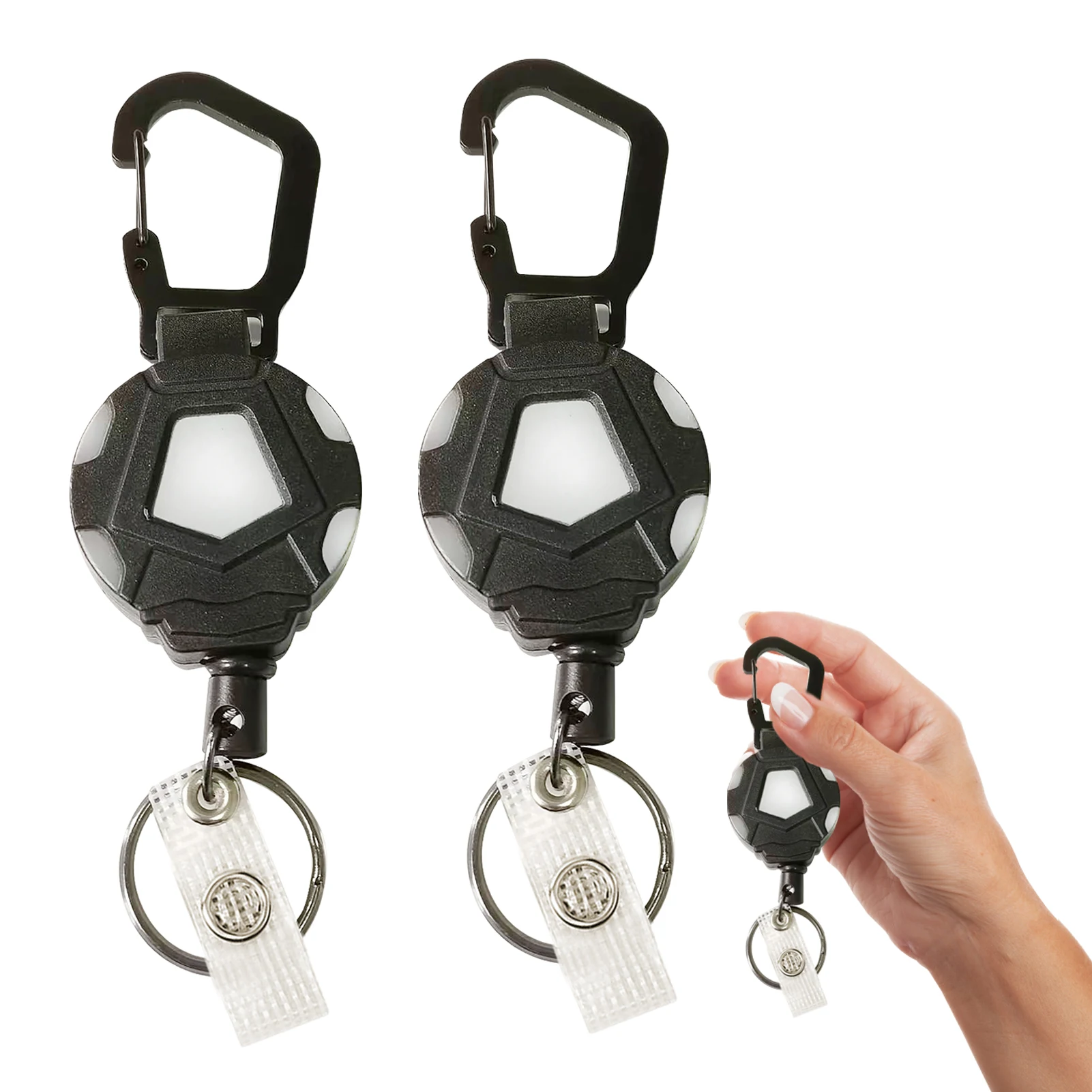 

2pcs Heavy Duty Professional ID Card Holder Camping Hiking Carabiner Office School Badge Reel Gift Black Retractable Keychain