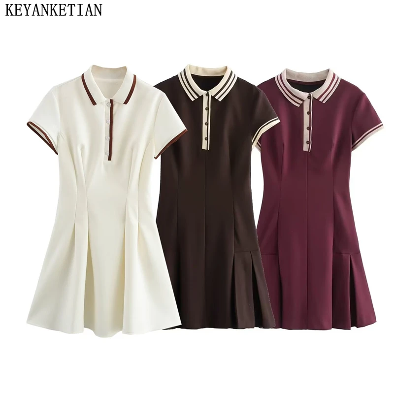 KEYANKETIAN Новое летнее женское мини-платье с воротником-поло и короткими рукавами в