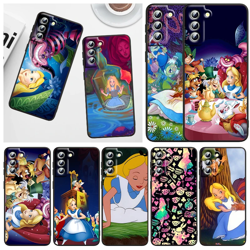 

Cat Alice in Wonderland Phone Case For Samsung Galaxy S23 S22 S21 S20 FE S10 S10E S9 Plus Ultra Pro Lite 5G Black TPU FUnda