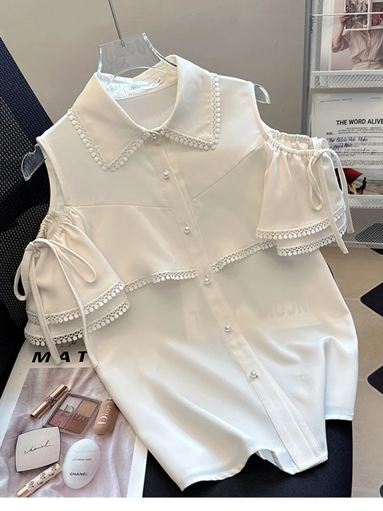 

Женские летние футболки, новинка 2023, темпераментный дизайн, рубашка с чувствительным дизайном, модная рубашка с открытыми плечами, футболка с коротким рукавом, французский топ D3476