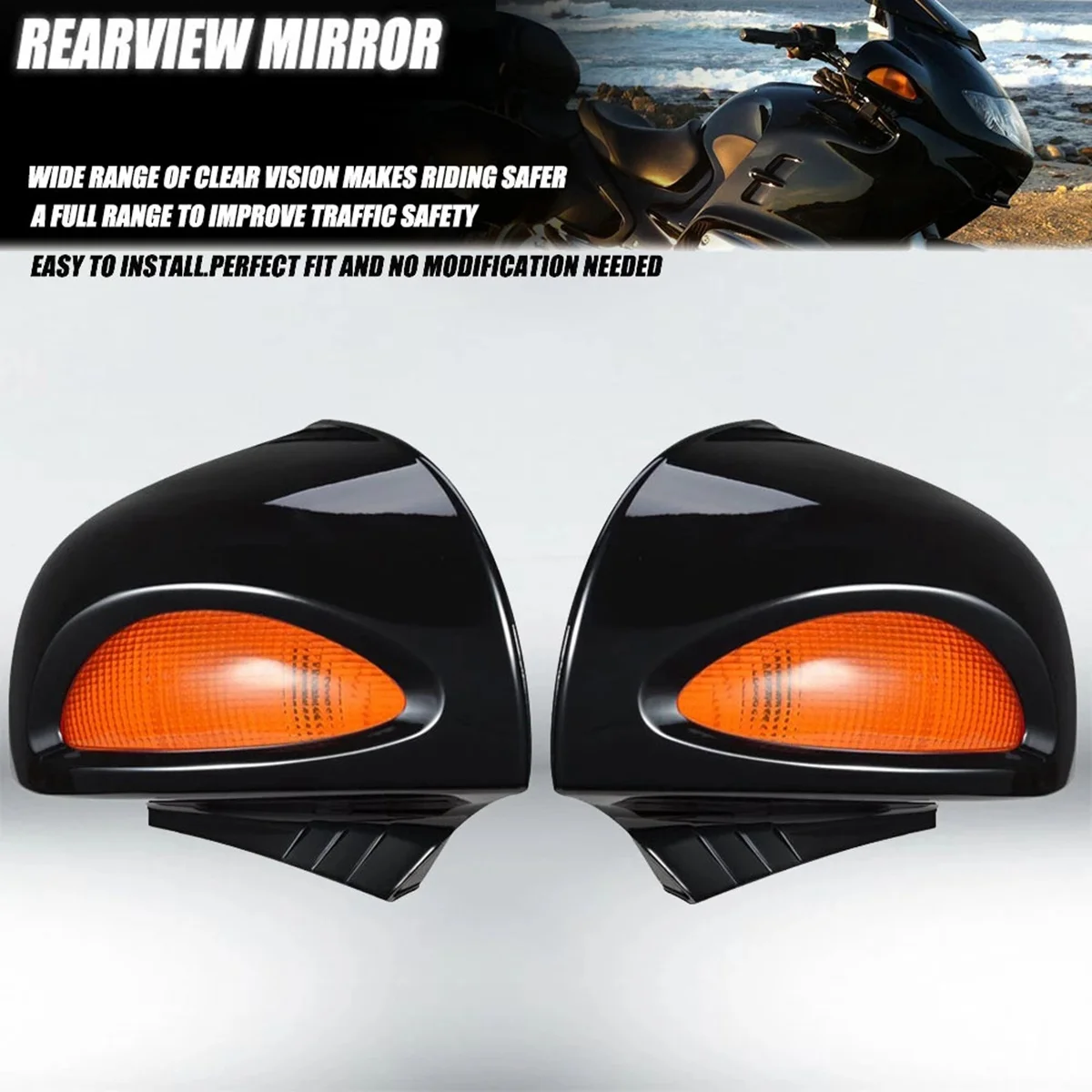 

Black Motorcycle Rear View Mirrors Turn Signals Lights Cover Motocross Mirror for -BMW R1100 RT R1100 RTP R1150 RT