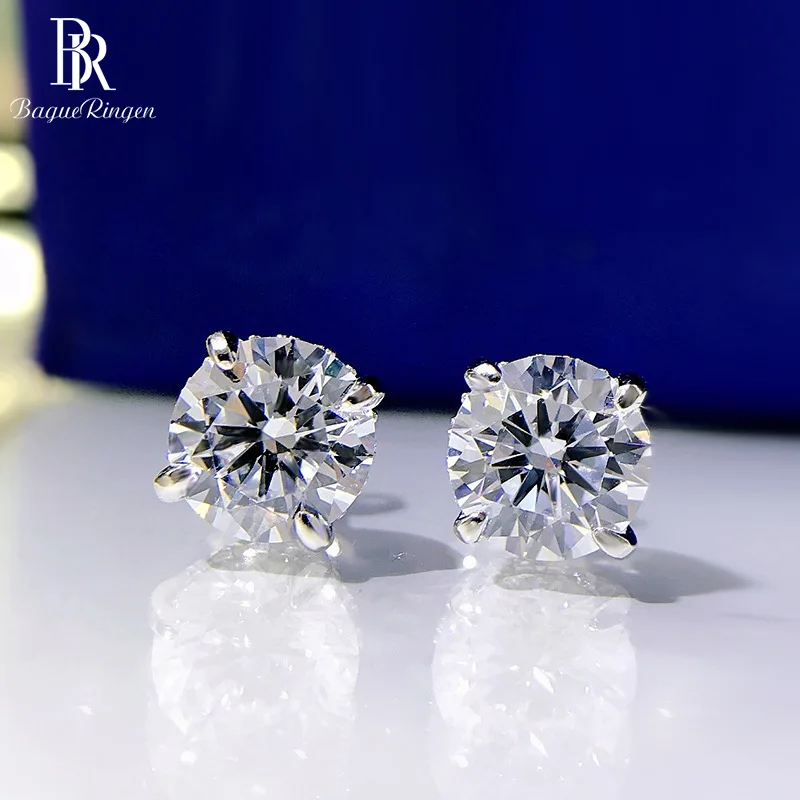 

Bague Ringen 925 Sterling Silver Stud Earrings for Women Classical 7*7mm Round Gemstone Wedding Anniversary Fine Jewelry Female